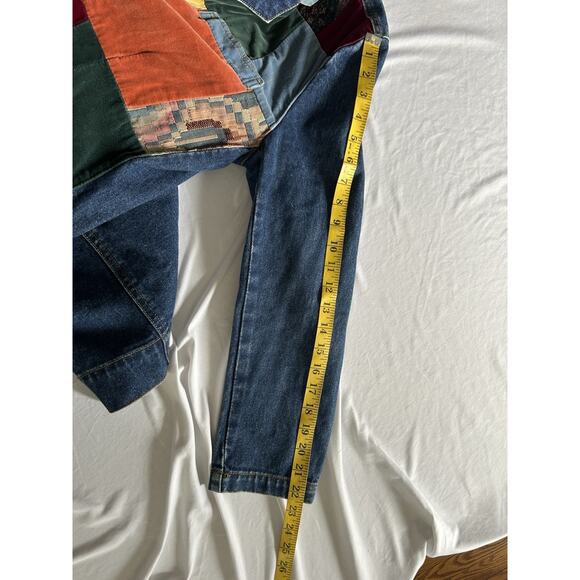 Vintage 90s NY Line Velvet Patchwork Denim Jacket Womens Size Medium Blue Boho - Picture 8 of 8